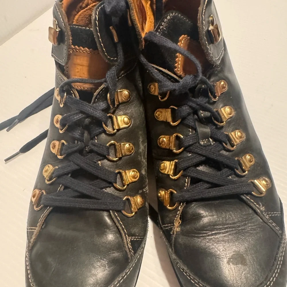PIKOLINOS Black Leather Boots with Gold Accents - Picture 1 of 7